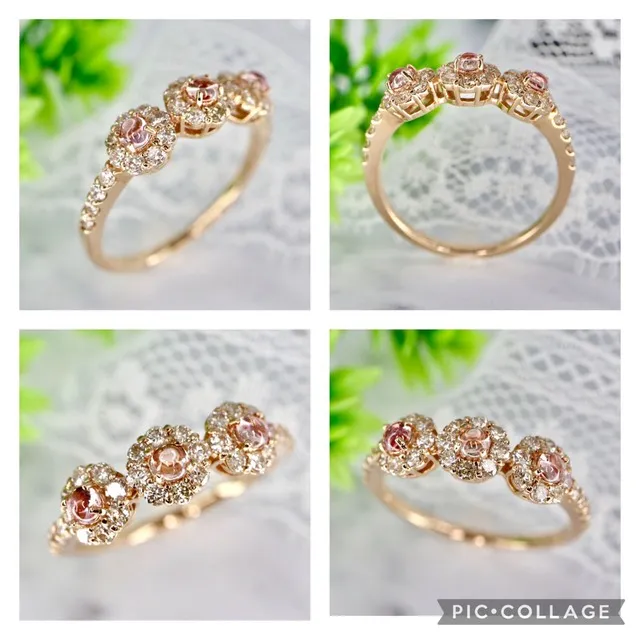 レア リキッドパパラチアサファイアダイヤリングK18PG total0.69ct